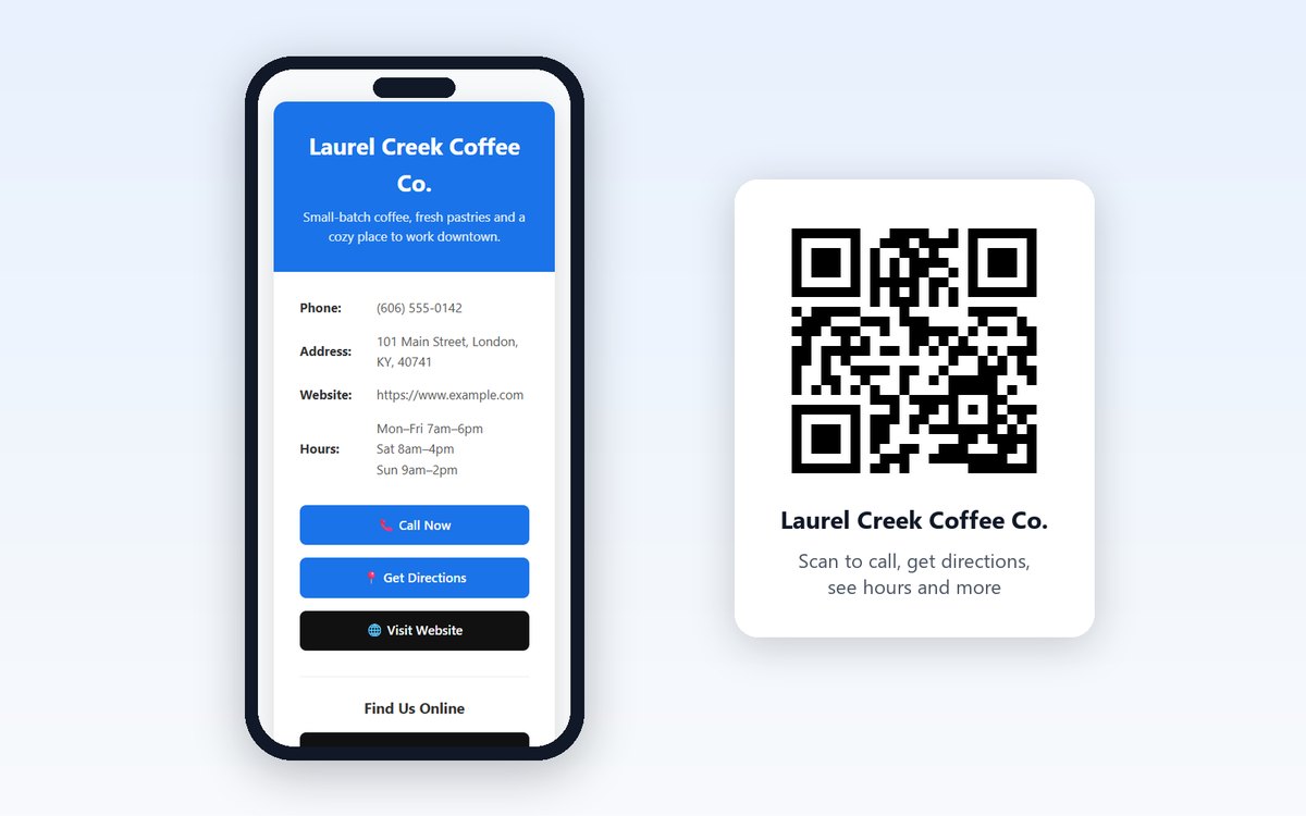 BCITiny business profile showing contact information and customer action buttons